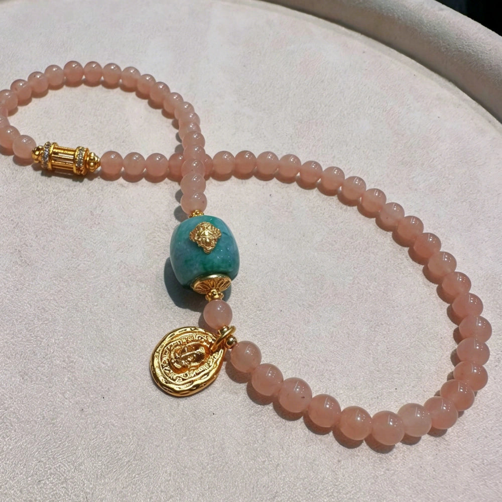 Mulstio Empowerment Series Neo-Chinese Lotus Pink Double Wrap Bracelet Healing Energy Mixed Stone Wristwear