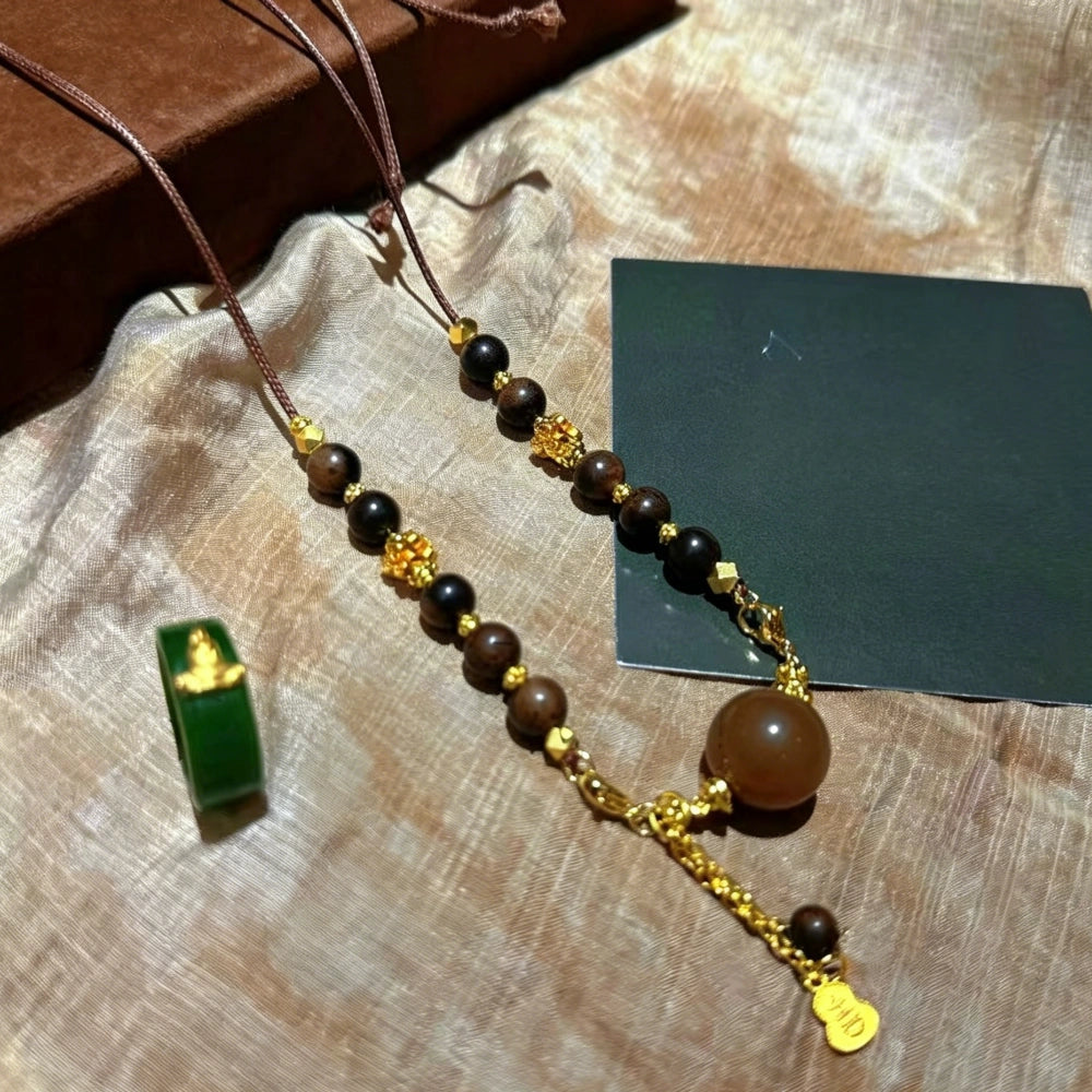 Modern Empowerment Caramel Quartzite and Sandalwood Beaded Necklace for Inner Peace