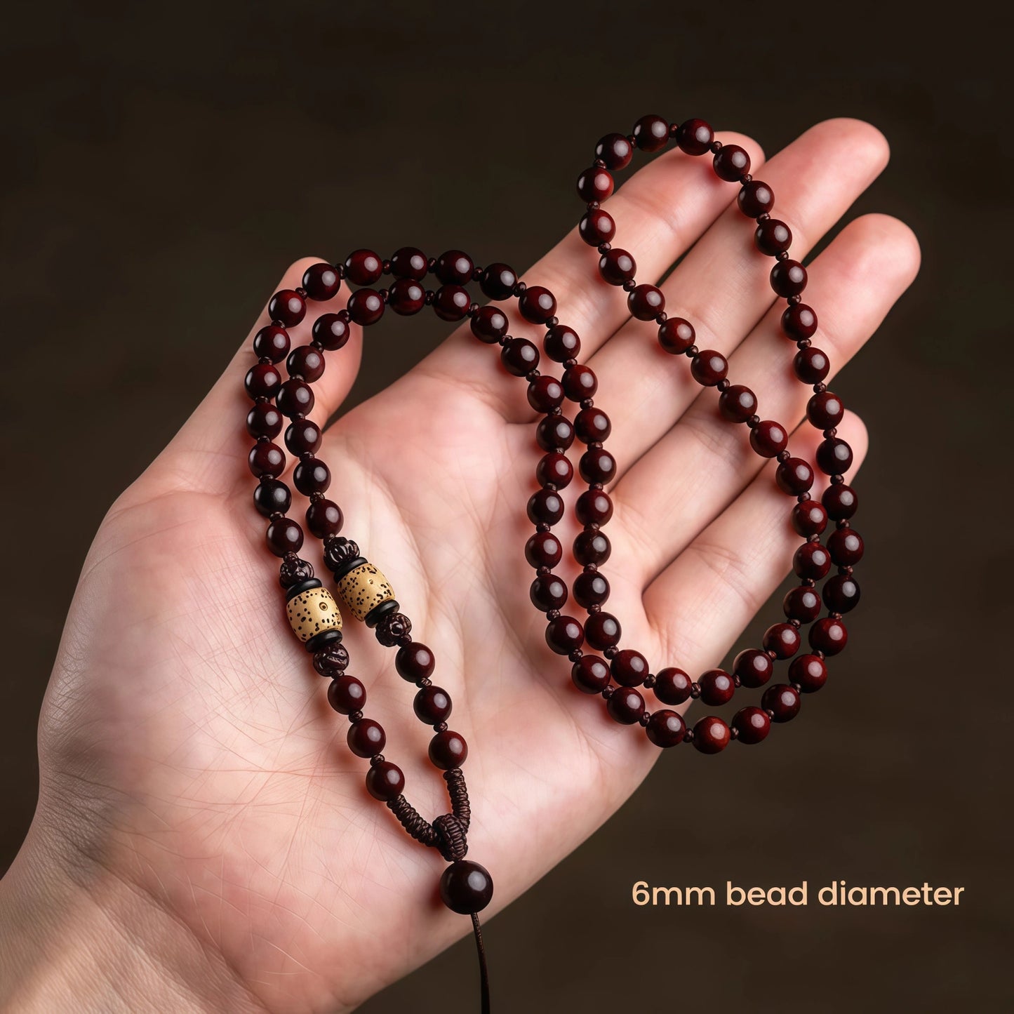 Sandalwood & Bodhi Bead Necklace - Adjustable Spiritual Mala Cord String
