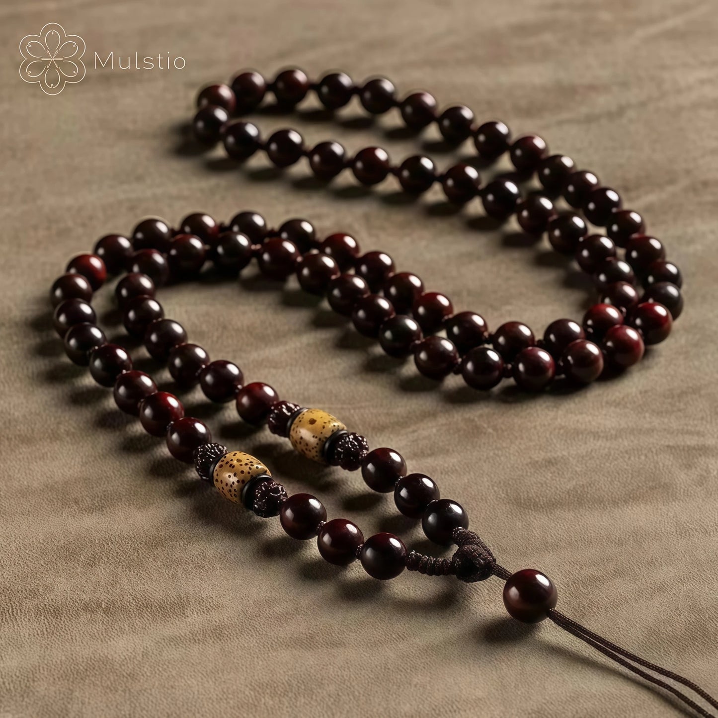 Sandalwood & Bodhi Bead Necklace - Adjustable Spiritual Mala Cord String