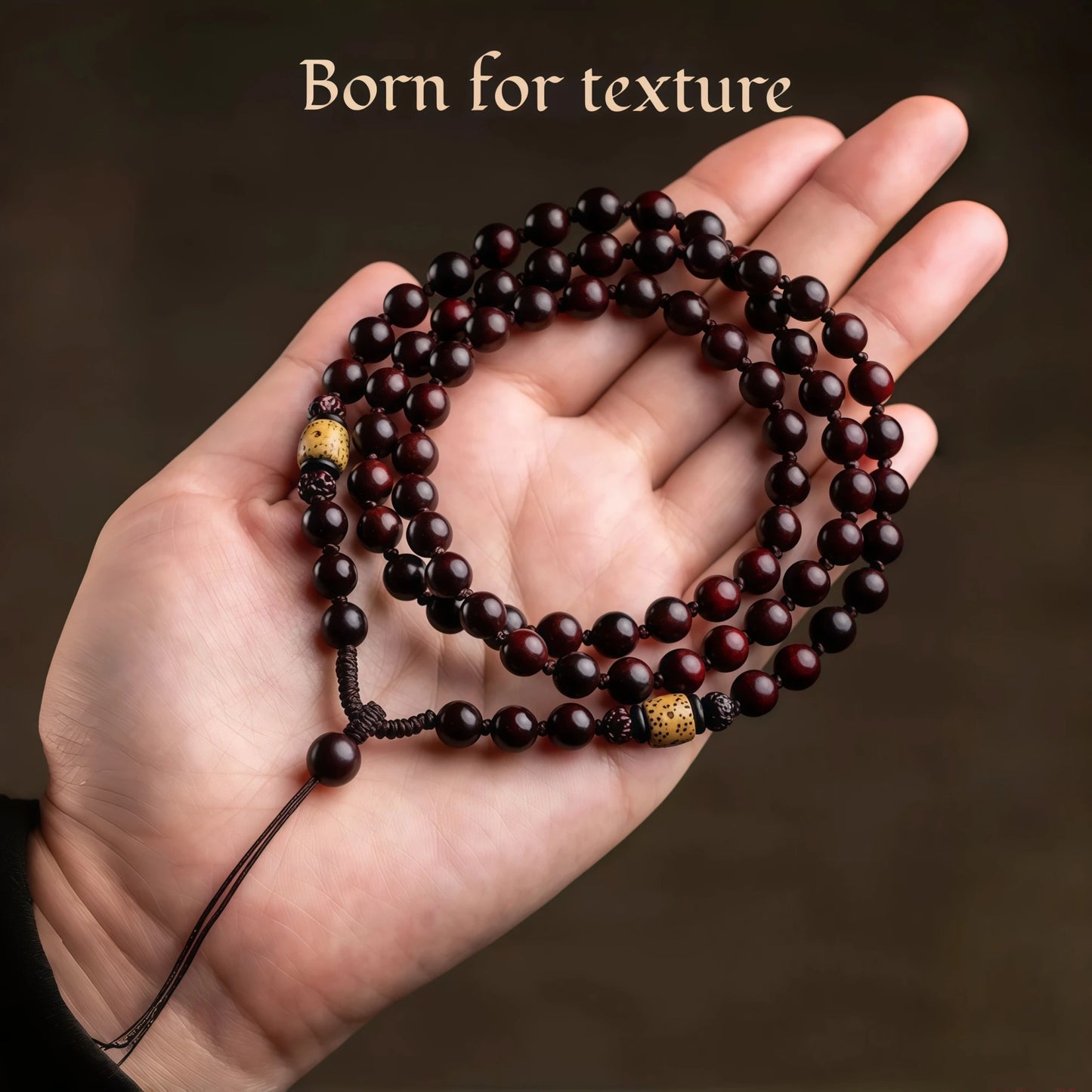 Sandalwood & Bodhi Bead Necklace - Adjustable Spiritual Mala Cord String
