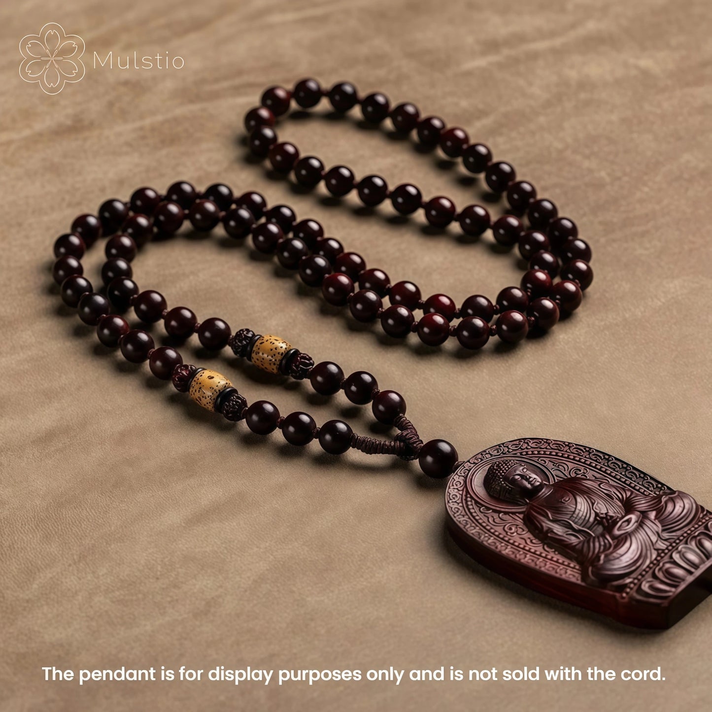 Sandalwood & Bodhi Bead Necklace - Adjustable Spiritual Mala Cord String