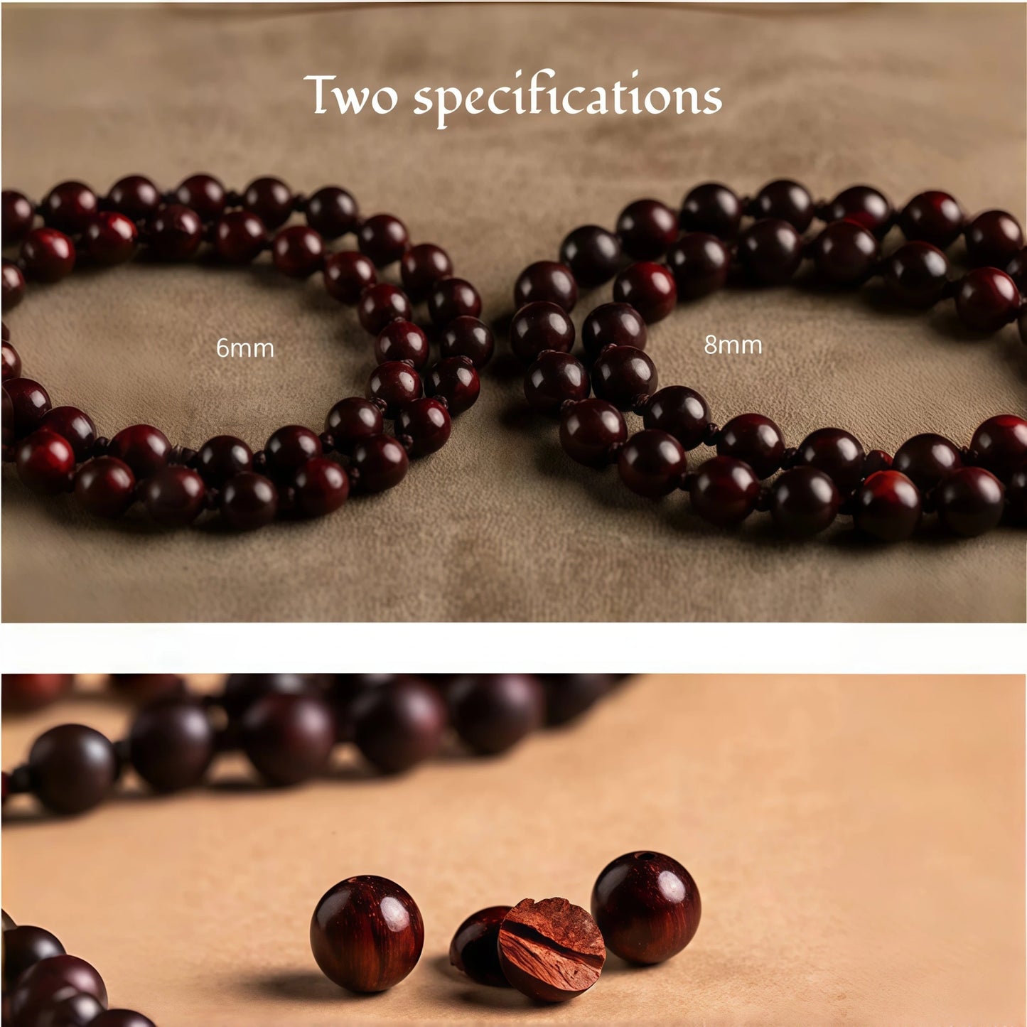 Sandalwood & Bodhi Bead Necklace - Adjustable Spiritual Mala Cord String