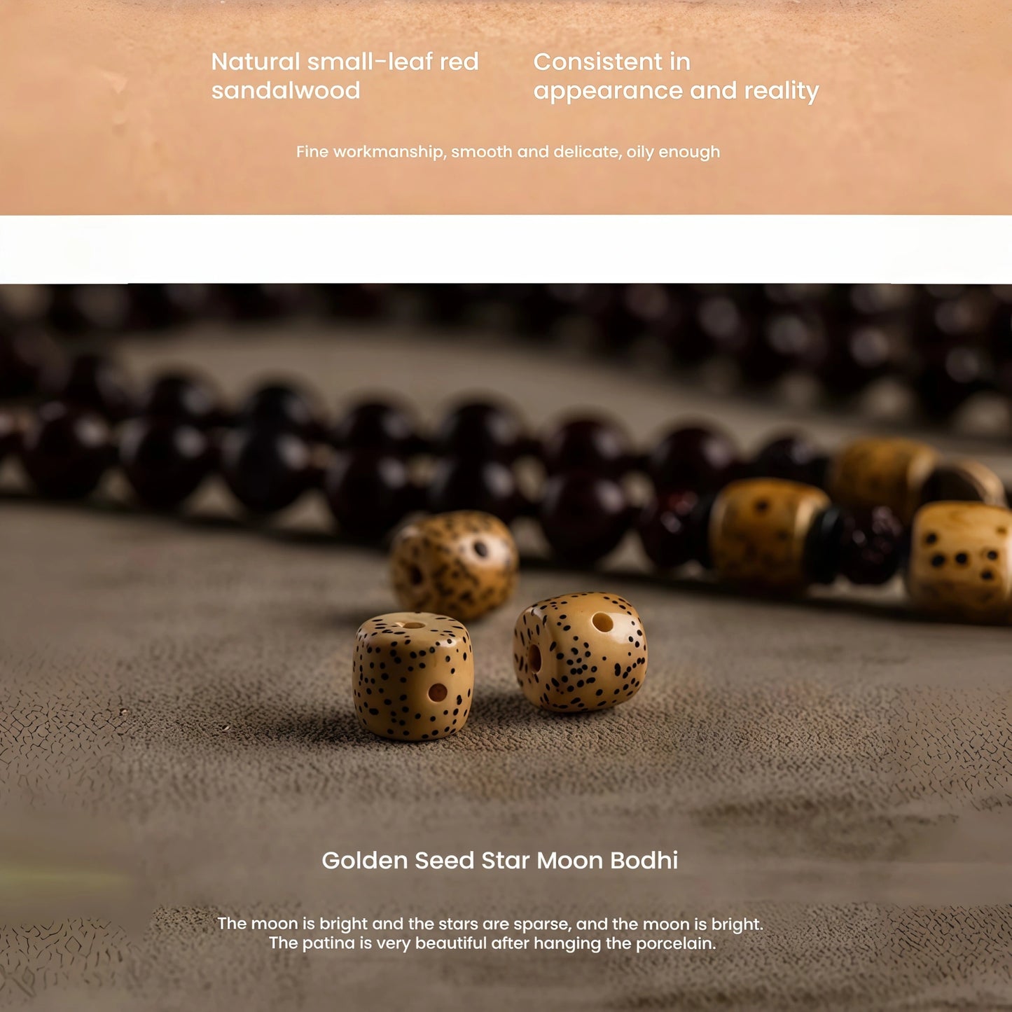 Sandalwood & Bodhi Bead Necklace - Adjustable Spiritual Mala Cord String