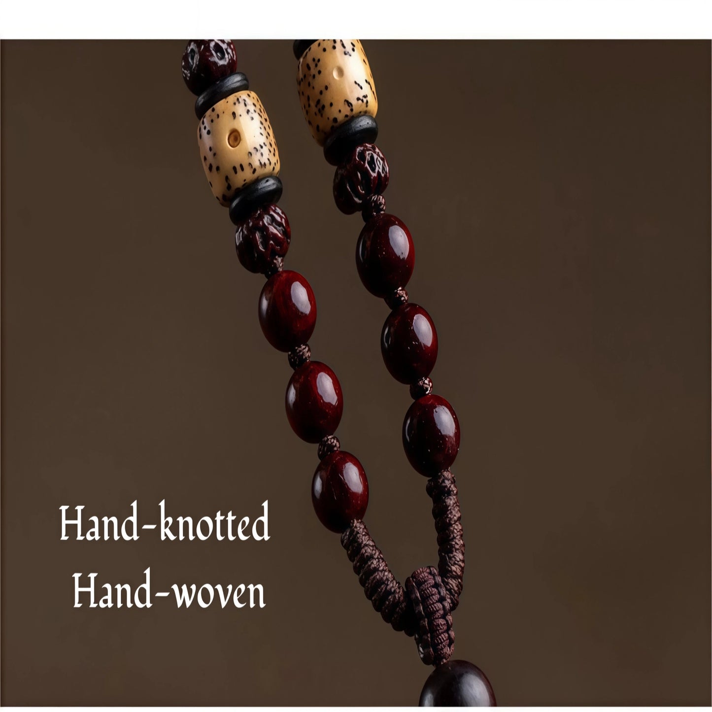 Sandalwood & Bodhi Bead Necklace - Adjustable Spiritual Mala Cord String