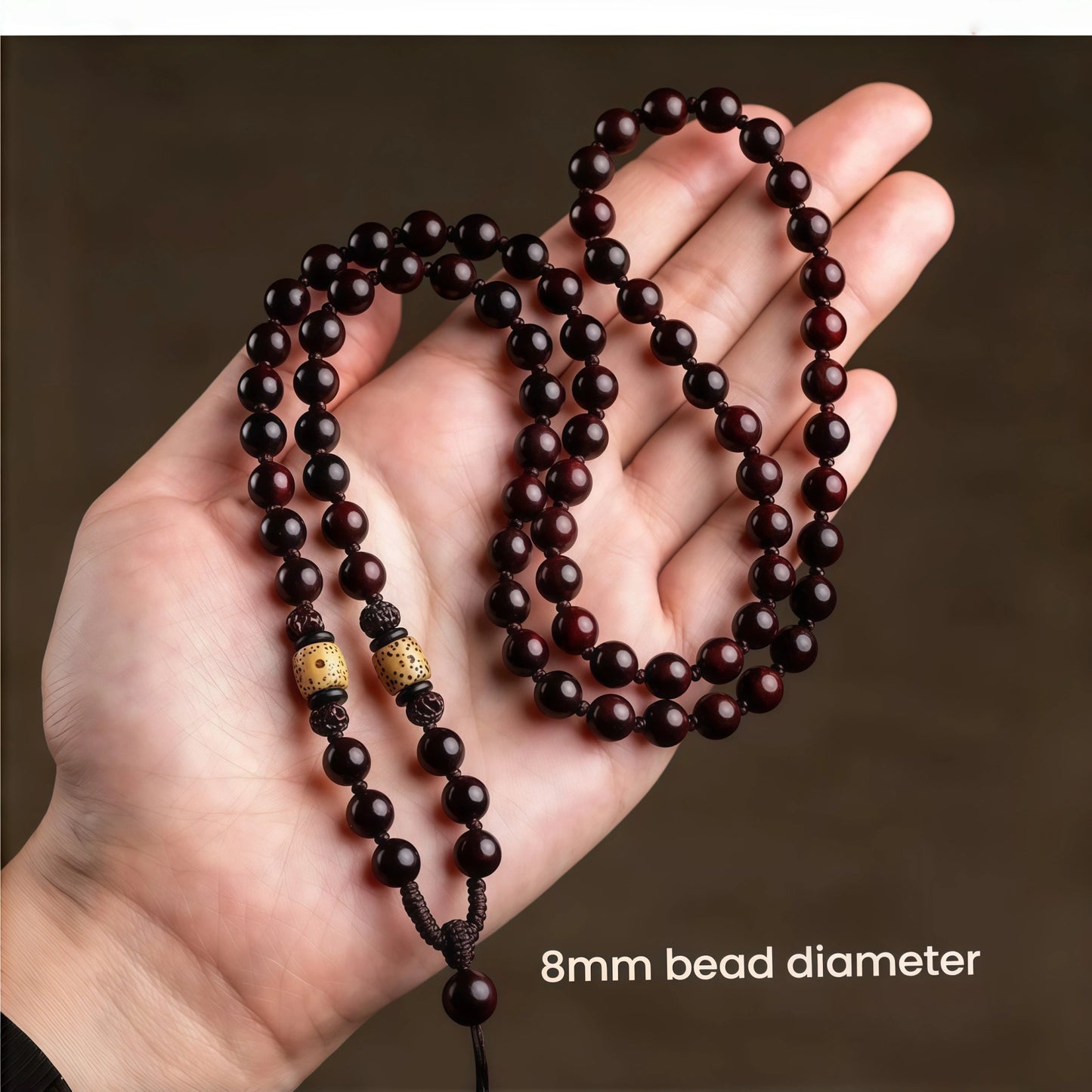 Sandalwood & Bodhi Bead Necklace - Adjustable Spiritual Mala Cord String