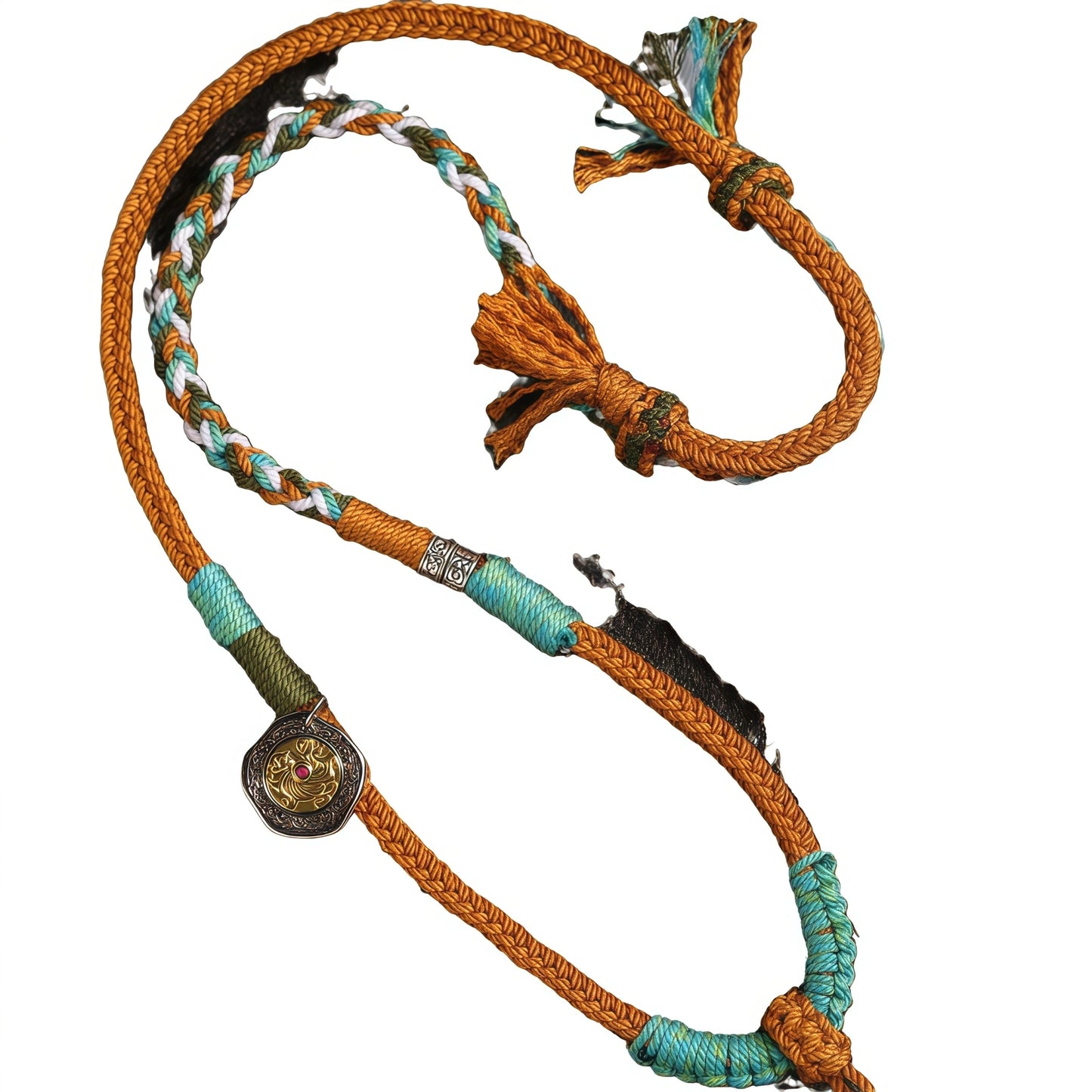 Six Syllables Mantra Orange String Necklace - Tibetan Protective Knot Adjustable Cord