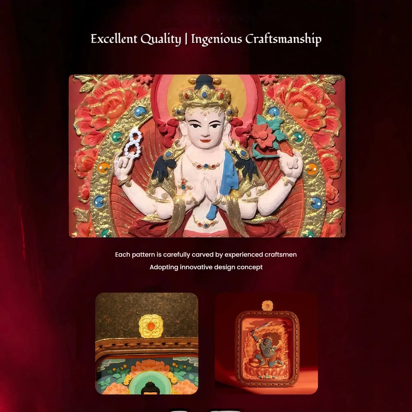 Traditional Tibetan Woven Cord with Embossed Leather Frame - Adjustable Necklace/Pendant