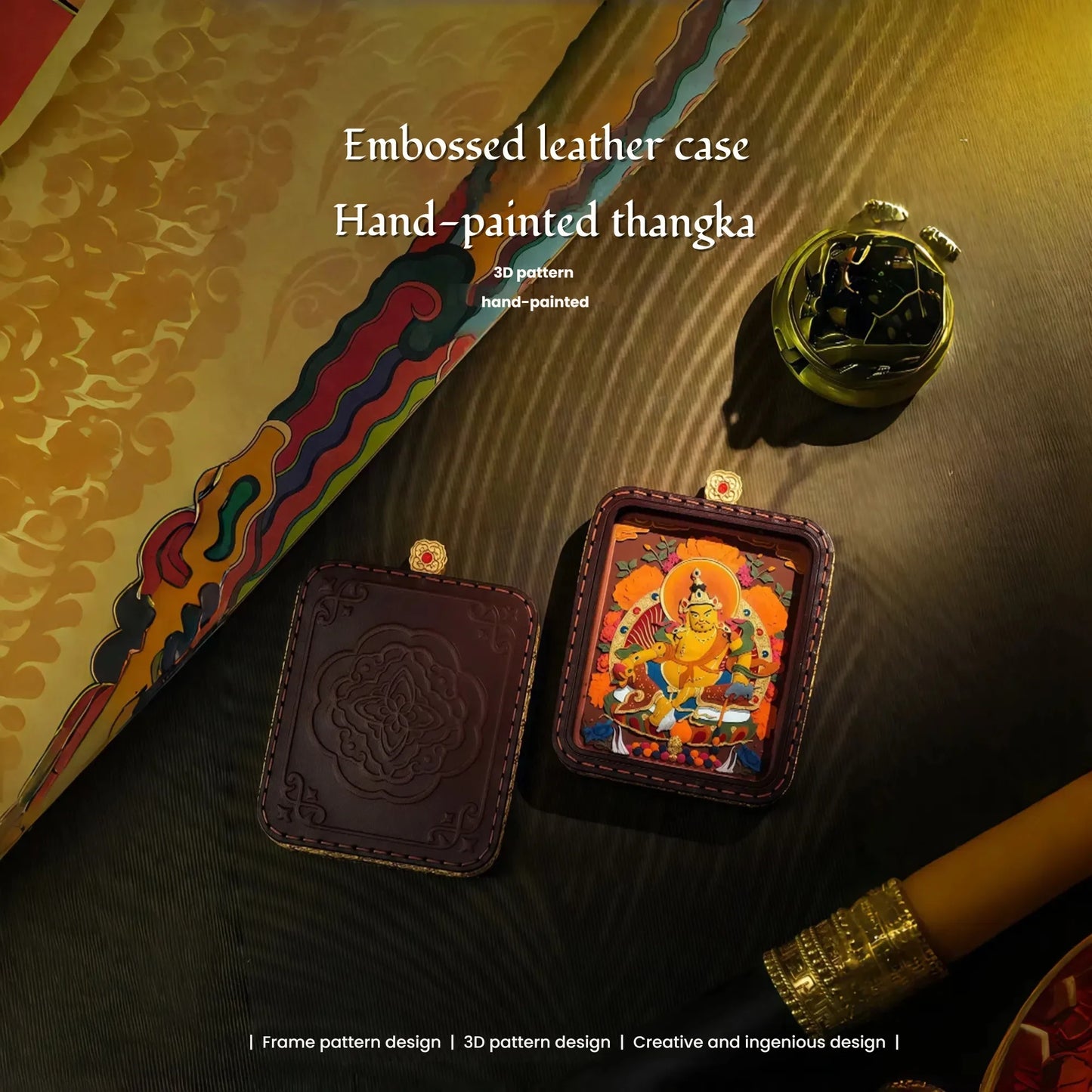Close-Up Detail of Hand-Painted Thangka Showing Mineral Pigments on Clay Canvas