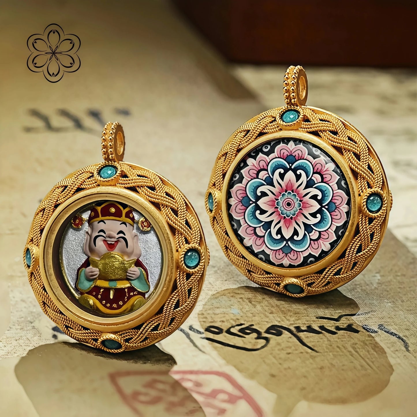 Chinese Wealth God Thangka Pendant - Prosperity & Abundance Talisman Necklace Car Charm