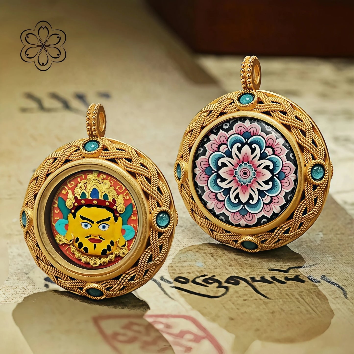 Yellow Jambhala Thangka Pendant - Wealth & Prosperity Talisman Necklace Car Charm