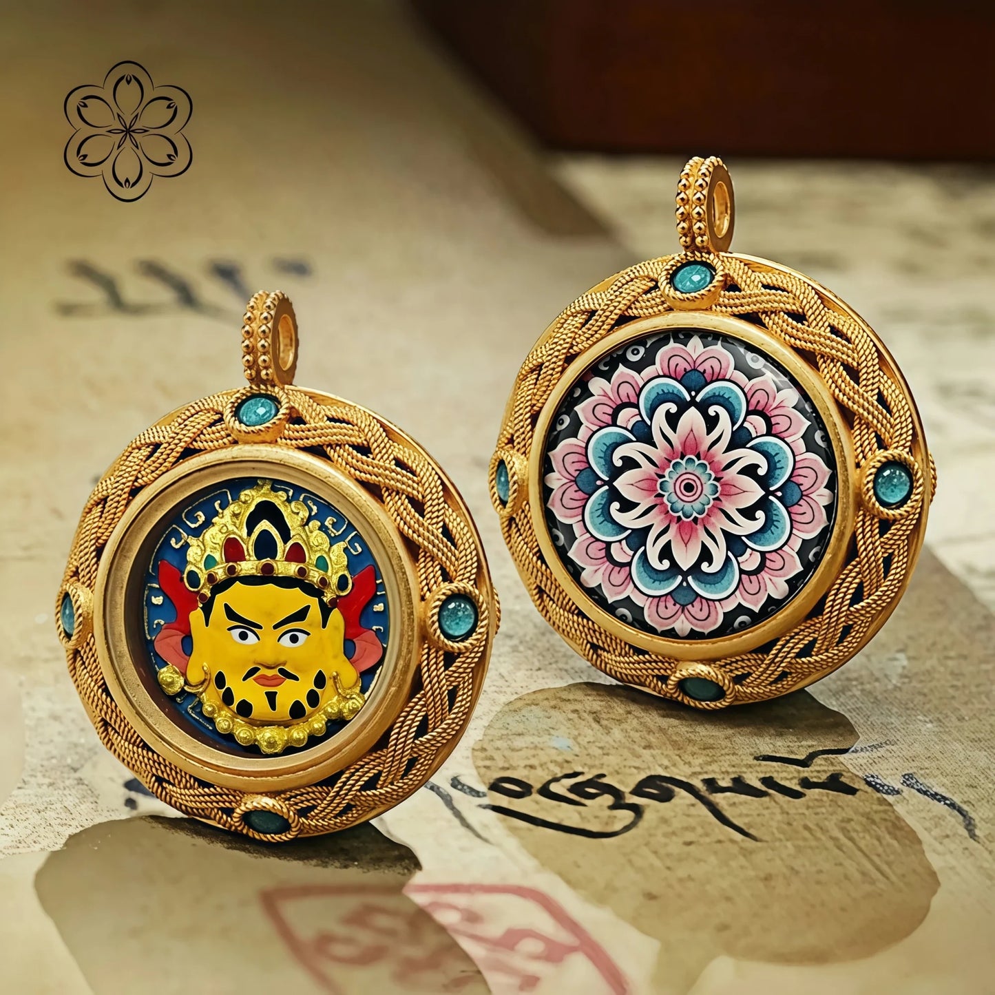 Yellow Jambhala Thangka Pendant - Wealth & Prosperity Talisman Necklace Car Charm