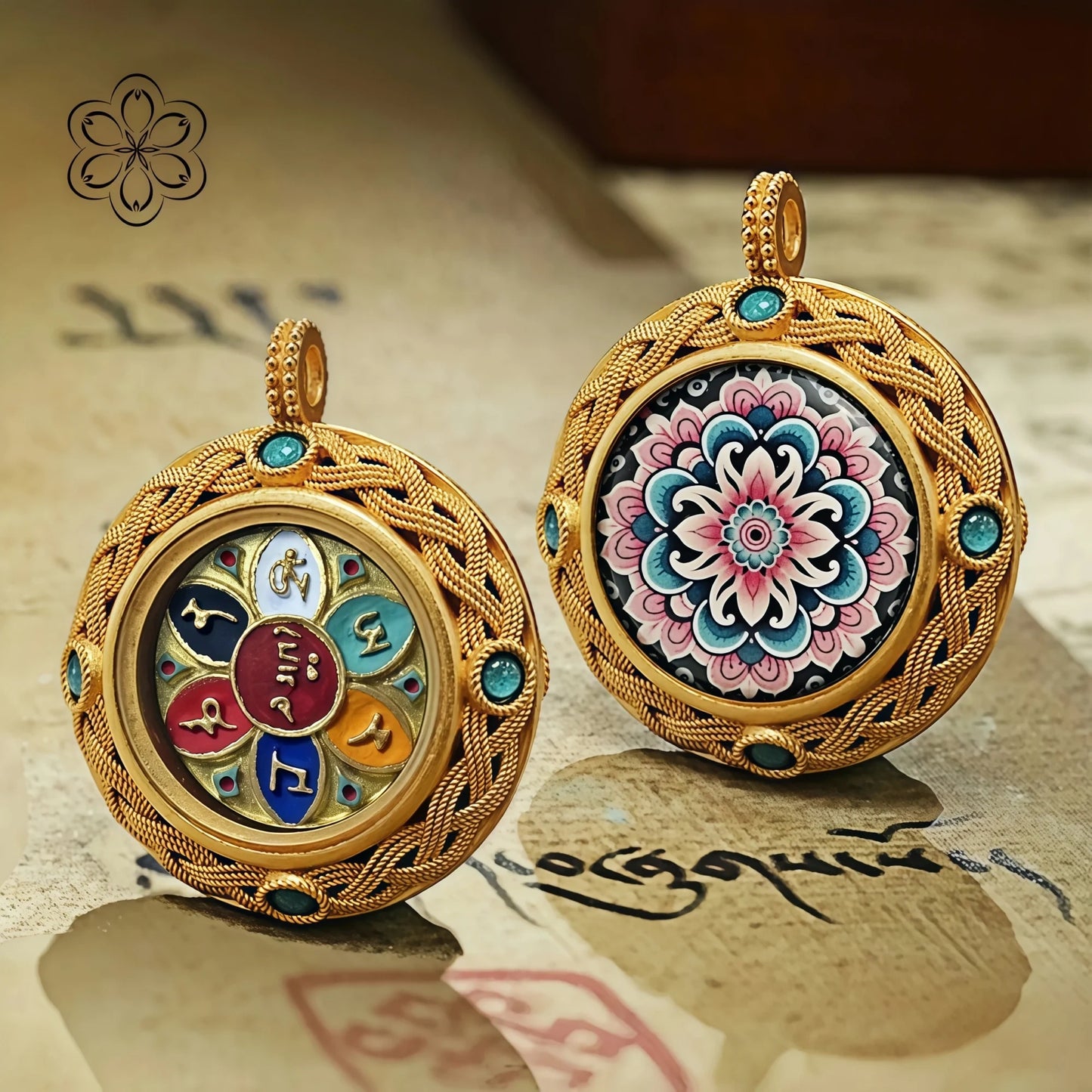 Six Syllables Mantra Thangka Pendant - Protection & Blessing Talisman Necklace Car Charm