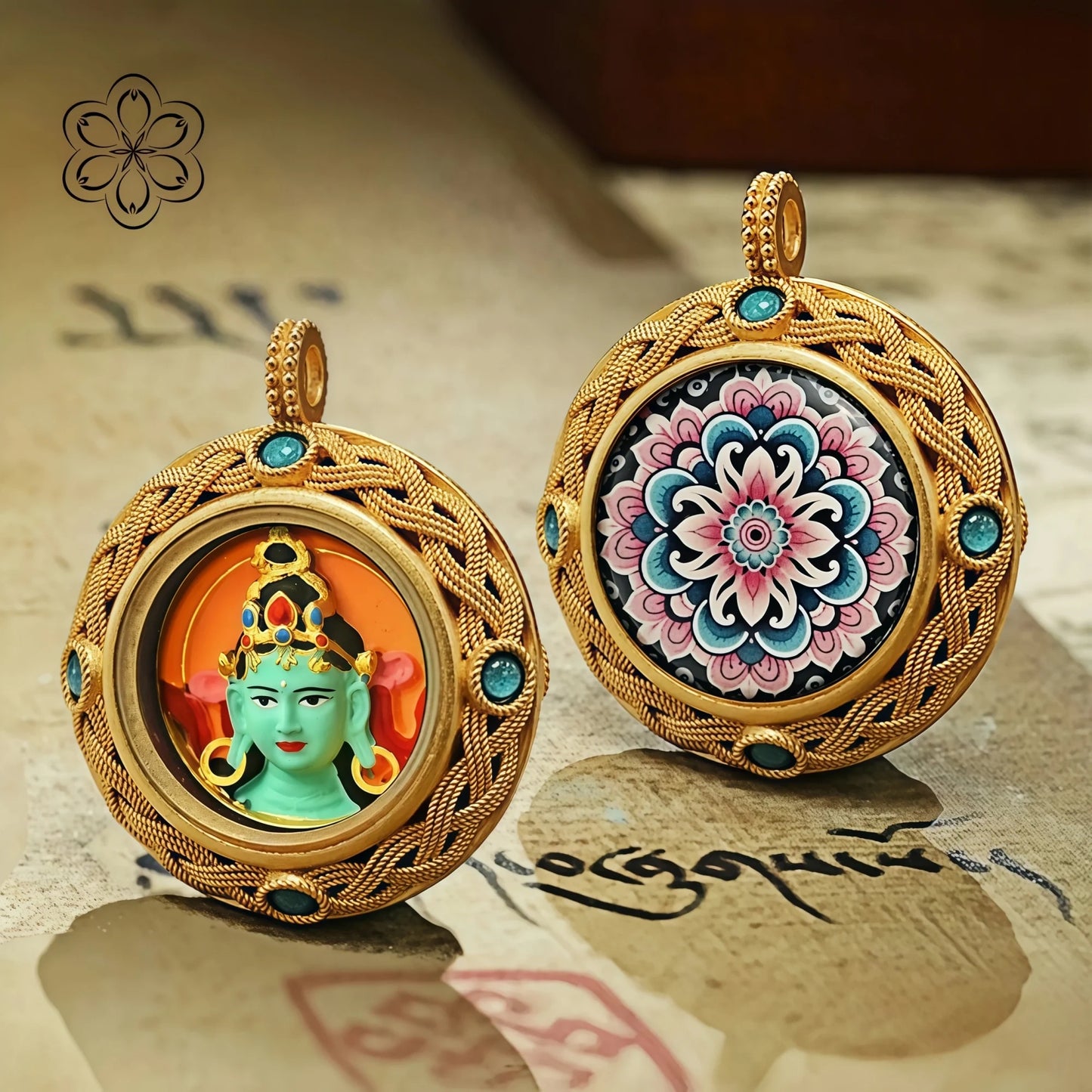 Green Tara Thangka Pendant - Compassion & Protection Talisman Necklace Car Charm