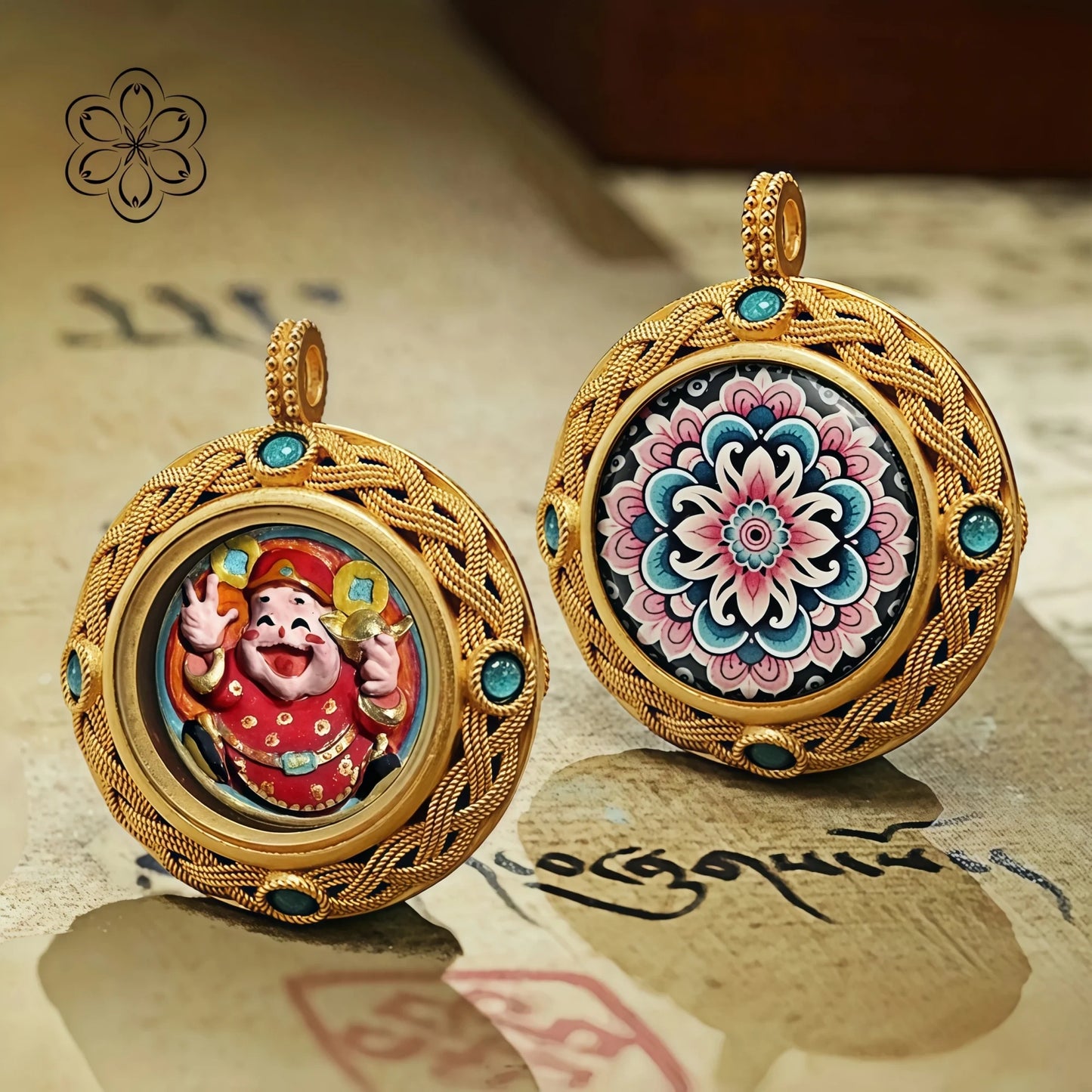 Chinese God of Fortune Thangka Pendant Luck & Blessings Talisman Necklace Car Charm