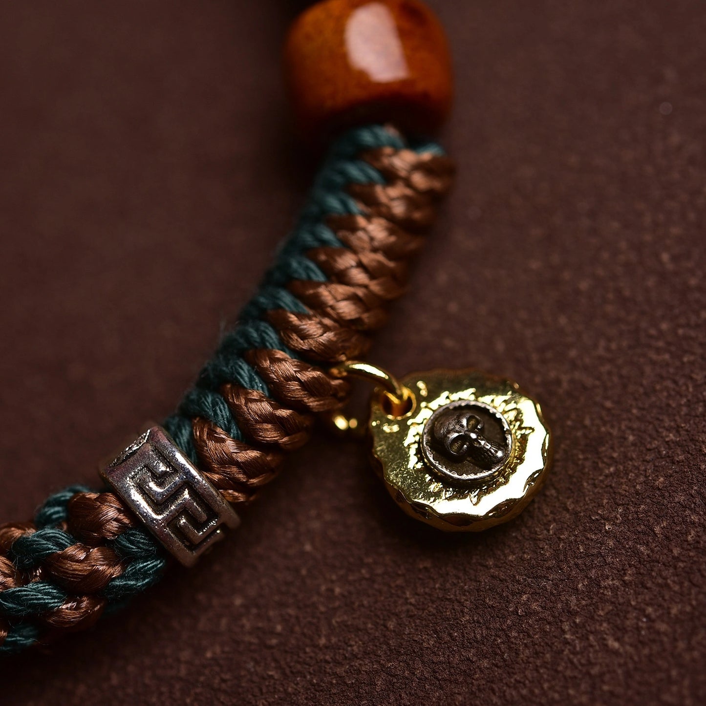 Tibetan Cotton & Leather Handwoven Adjustable Bracelet with Ox/Camel Bone & Skull Pendant - Ethnic Rough Style & Spiritual Symbolism