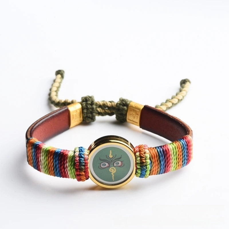 Tibetan Five Jambhala Wealth Eye Gau Box Handwoven Bracelet - Tangka Art, All-Around Prosperity & Protection