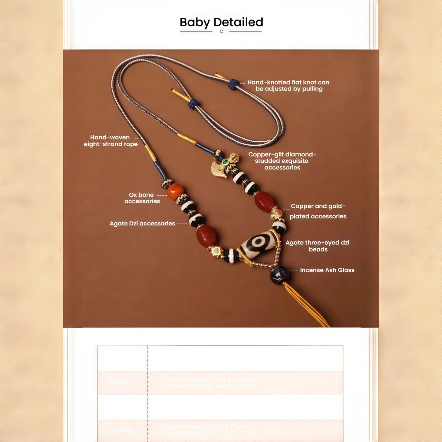 Tibetan Handwoven Cord String Necklace with Three Eyes Dzi Bead, Agate & Glass Bead