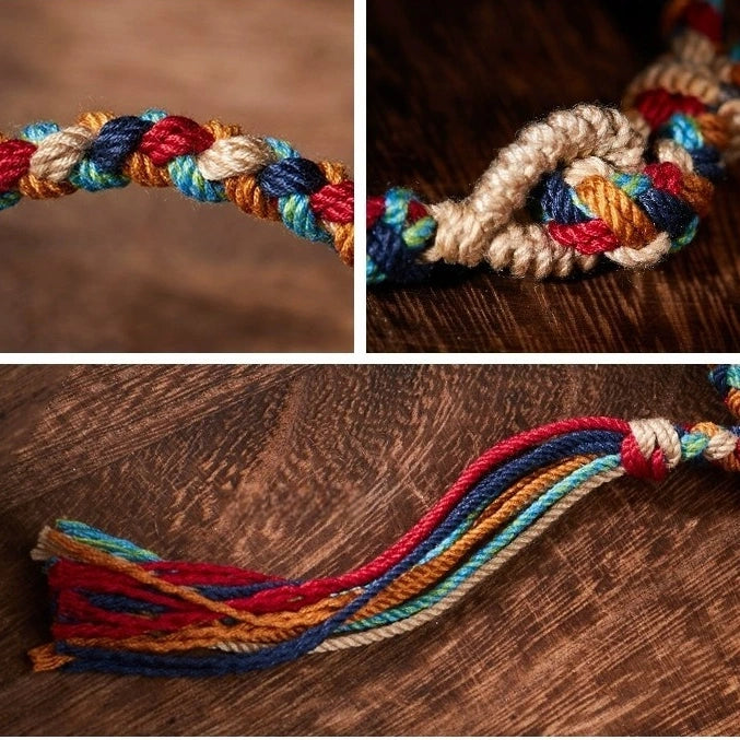 Tibetan Handwoven Year of Birth Five-Color Couple Bracelet - Hand-Spun Cotton, Tibetan Tassel & Adjustable - Flat/Snake Knots, Four-Layer Braid