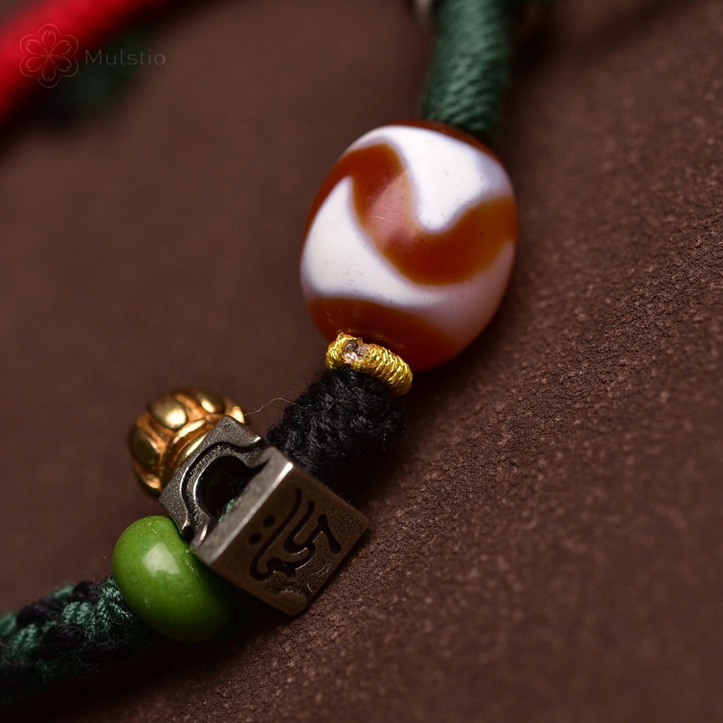 Tibetan Style Handmade Braided Red String Bracelet with Dzi Beads & Lotus