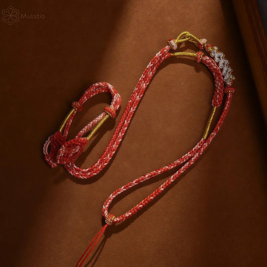 Tibetan Two-Tone Asymmetric Braided String Necklace - Adjustable Lanyard Cord