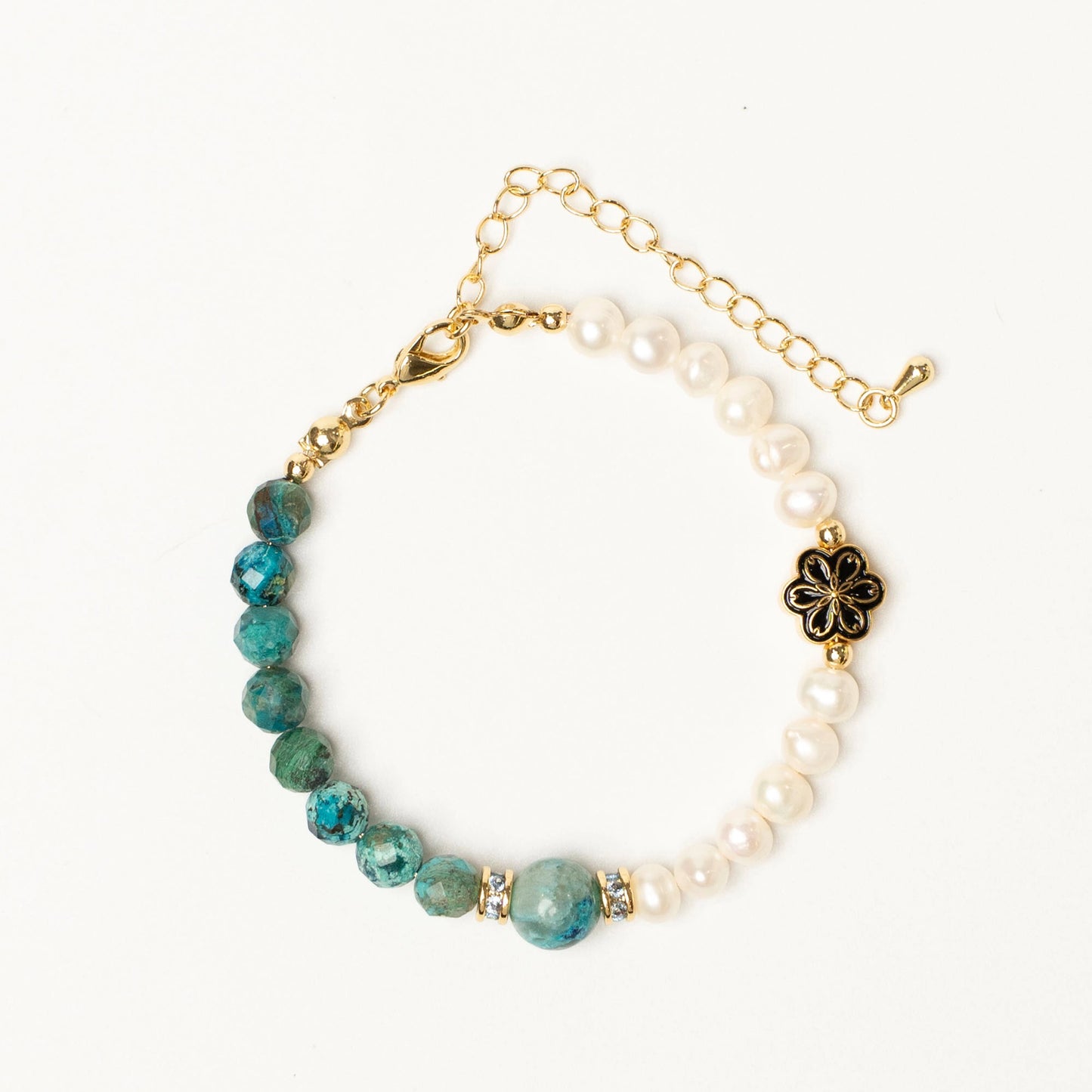 Close-up of the unique spliced design, showing the sky-blue Turquoise and white Pearl beads.