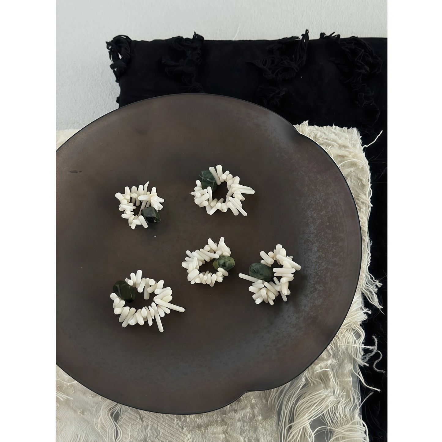 White Coral and Serpentine Stretchable Beaded Ring