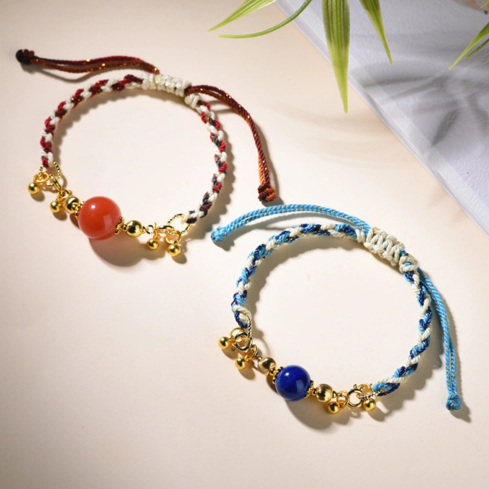 Handmade Braided Red Nanhong Agate & Blue Lapis Lazuli Empowerment Bracelet Mulstio Heritage Collection