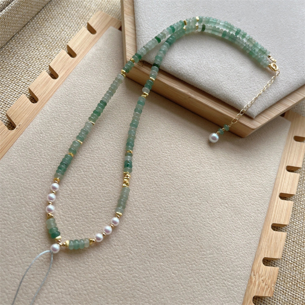 Beaded Choker Necklace Green Aventurine Abacus Beads Abundance Empowerment Jewelry