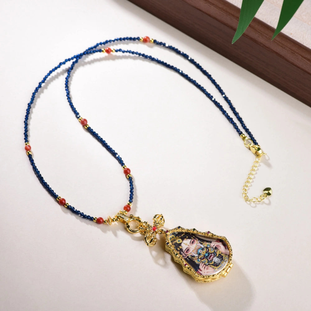 Handcrafted Nanred Agate Healing Necklace - Neo-Chinese Thangka Pendant for Spiritual Protection & Empowerment