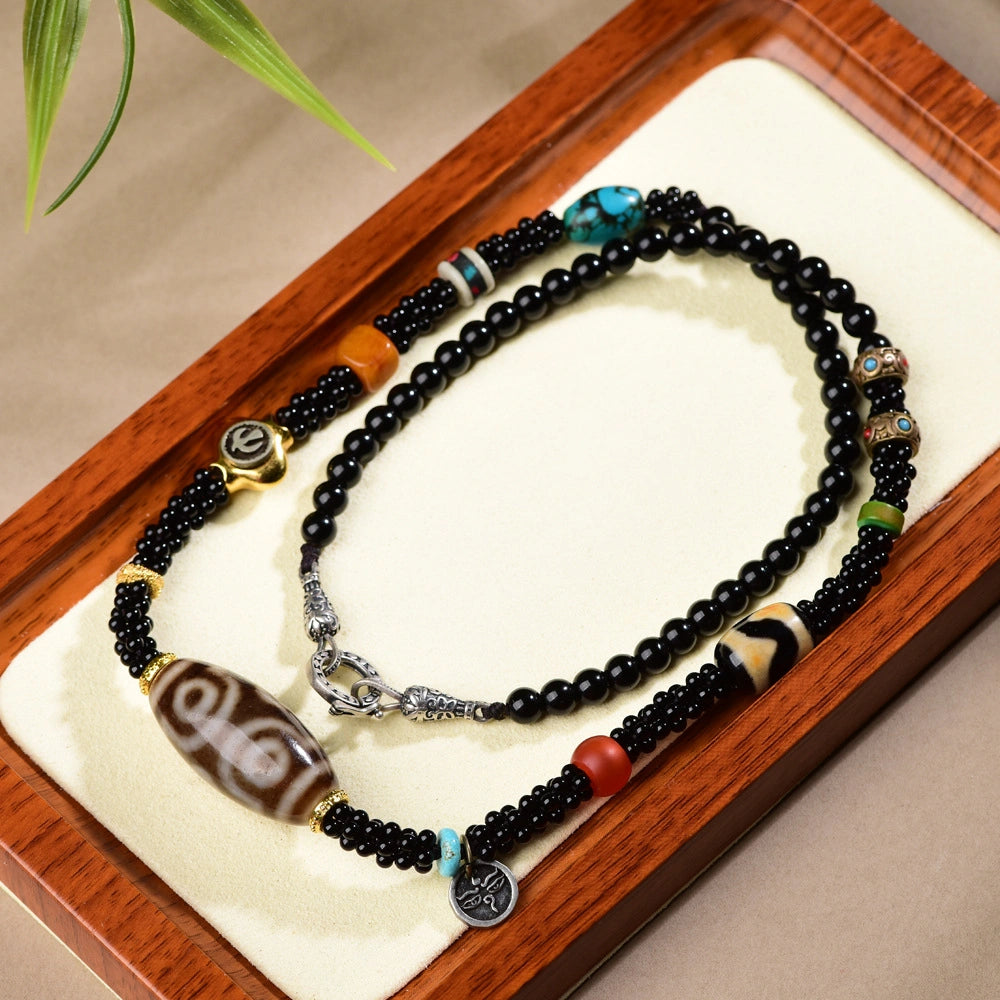 Nine Eye Dzi Bead Agate Necklace Handcrafted Empowering Spiritual Jewelry