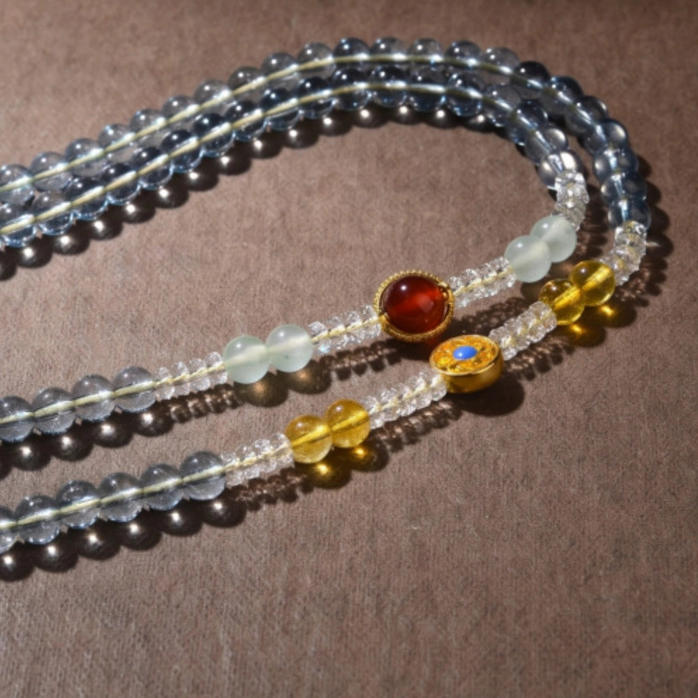 Mystic Aura Beaded Necklace Simulated Aquamarine Crystal Empowered Energy Jewelry