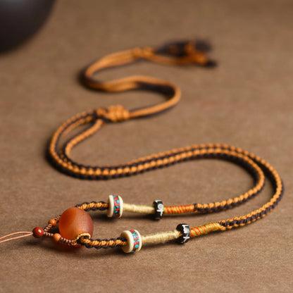 "Inner Radiance" Handwoven Carnelian Agate & Dzi Bead Empowerment Necklace