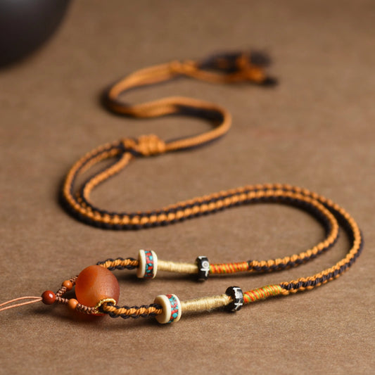 "Inner Radiance" Handwoven Carnelian Agate & Dzi Bead Empowerment Necklace