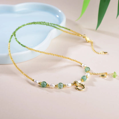 Mulstio Green Phantom Quartz Pearl Universal Necklace Career Growth Empowerment