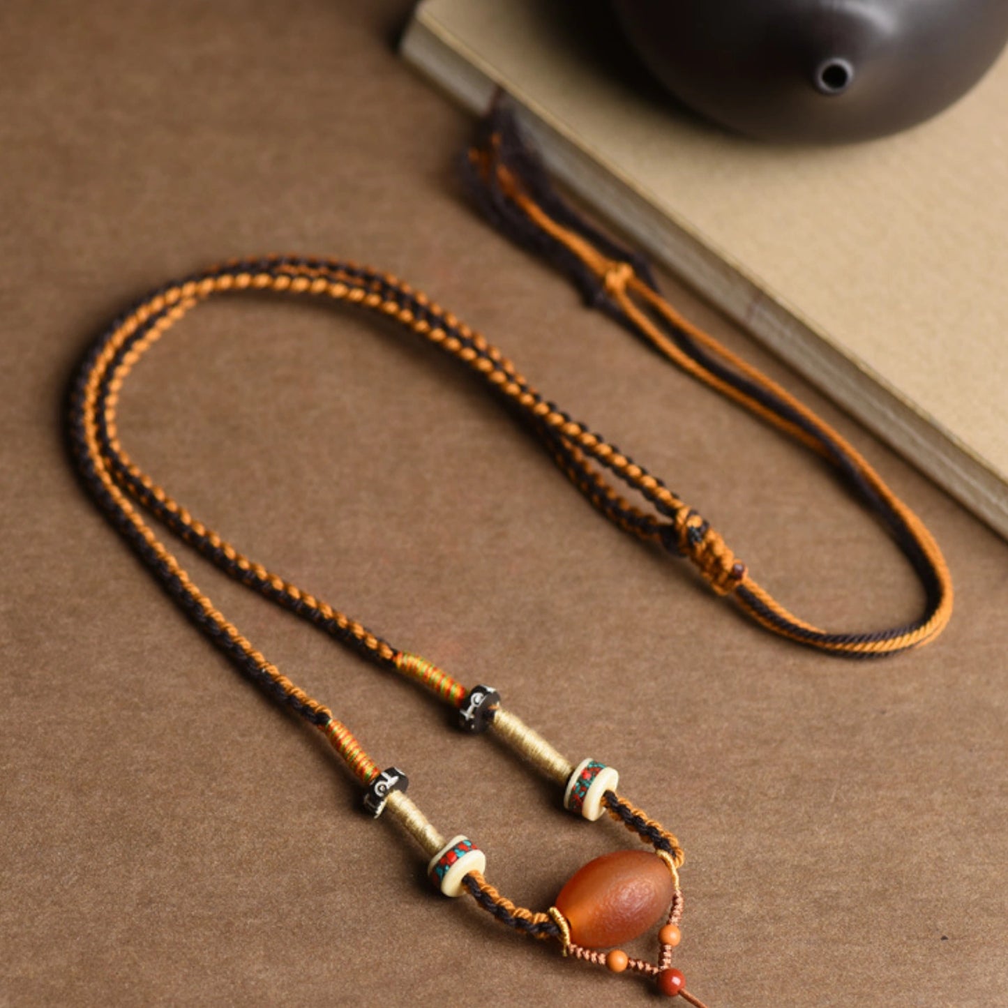 "Inner Radiance" Handwoven Carnelian Agate & Dzi Bead Empowerment Necklace