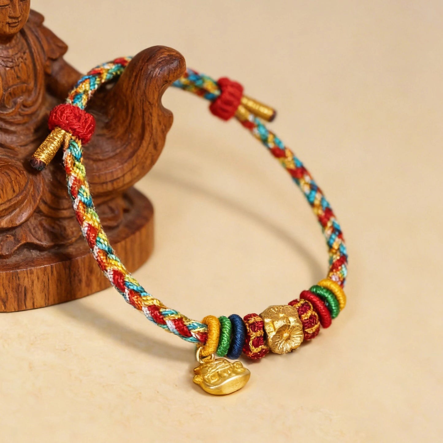 Oriental Knot of Destiny Bracelet - Handcrafted Five-Element Weave with Ancient Gold Charm