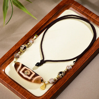 Mulstio 7 Eyed Dzi Bead Agate Necklace Career Empowerment Amulet