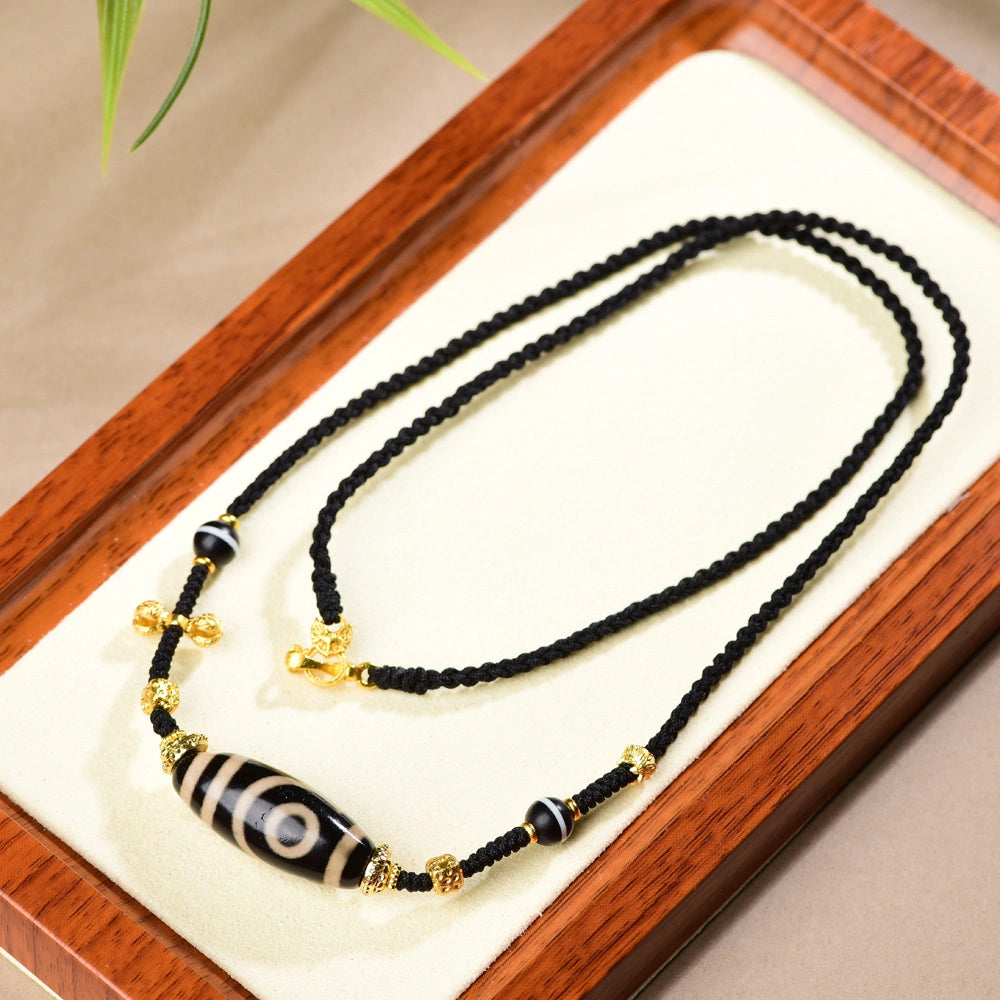 Three Eye Dzi Bead Necklace Agate Talisman for Spiritual Empowerment