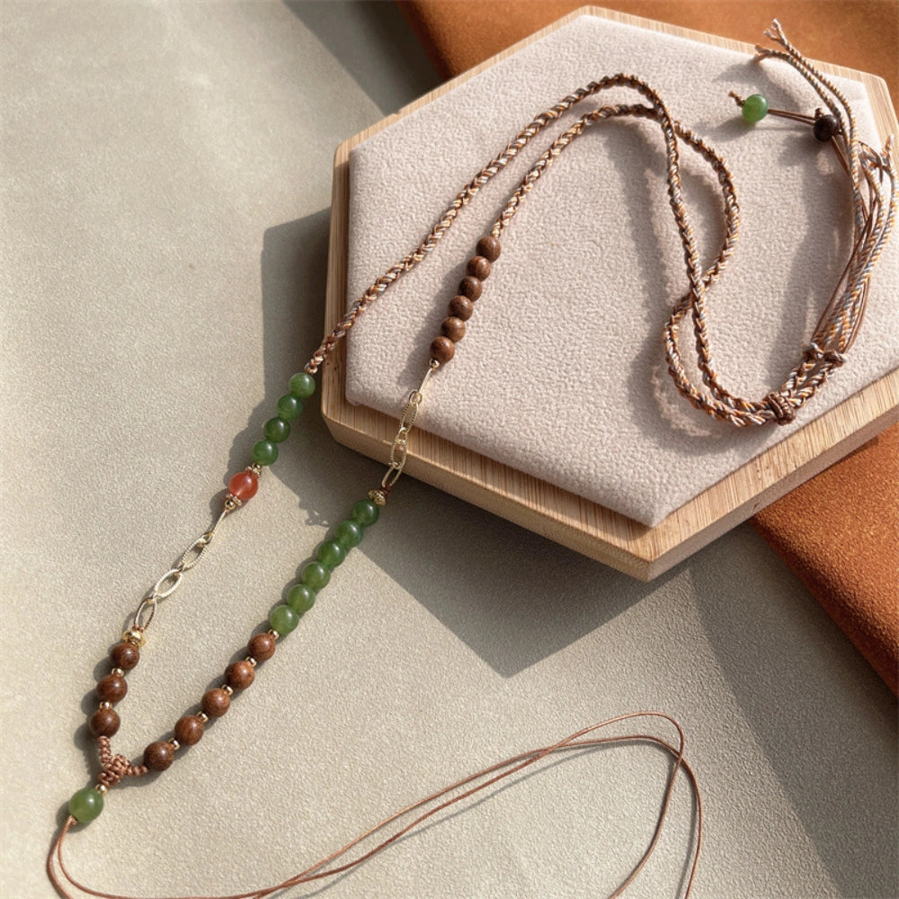 Mulstio Handcrafted Healing Crystal Pendant Cord Green Aventurine Carnelian Abundance Empowerment Necklace