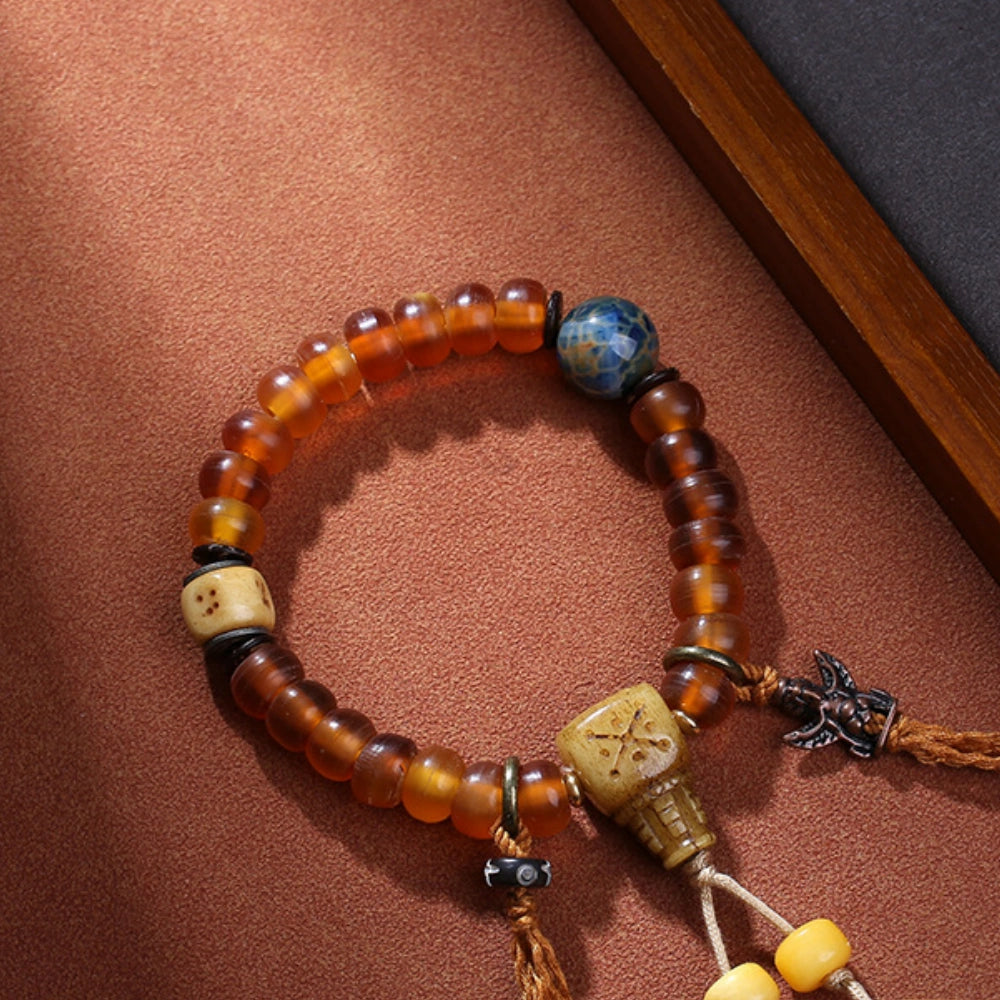 Tibetan Style Weathered Sheep Horn Bracelet Beaded Empowerment Jewelry