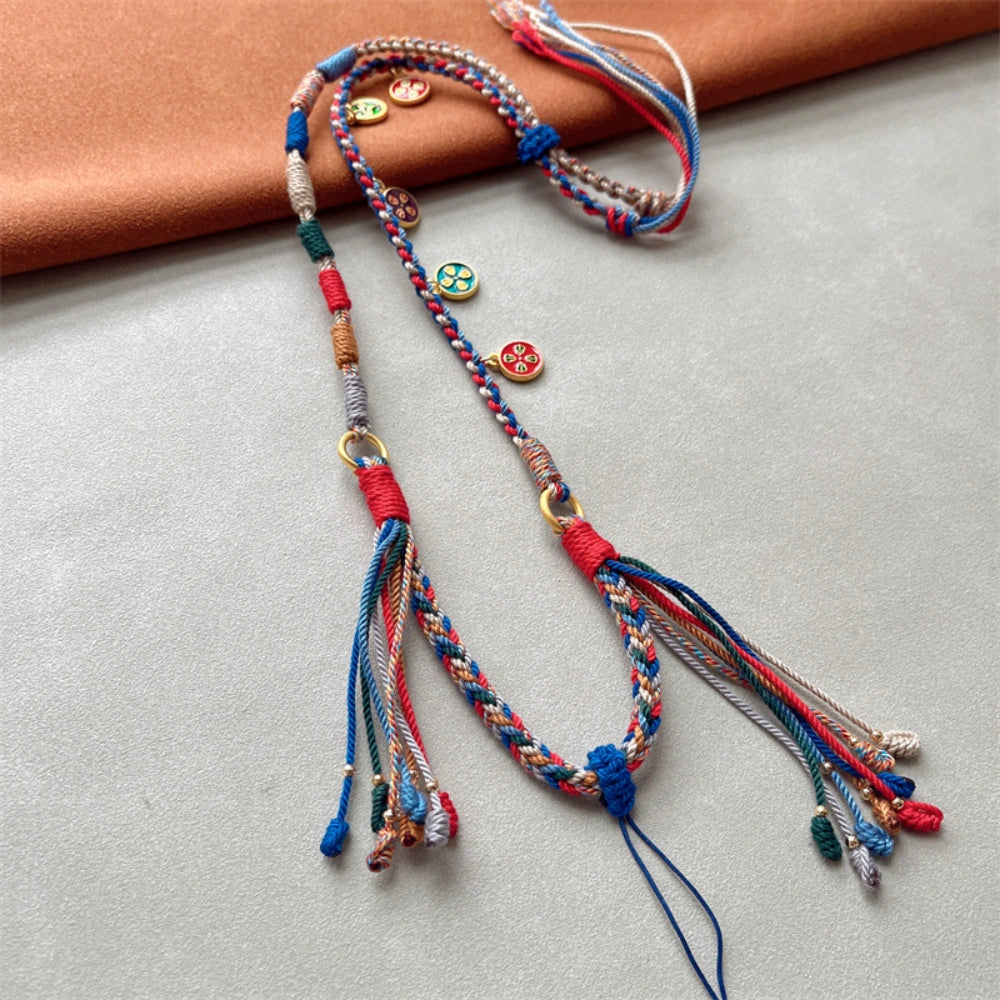 Mulstio Five Wealth Gods Tibetan Woven Necklace Cord Empowering Spiritual Multi Color Amulet Pendant Rope