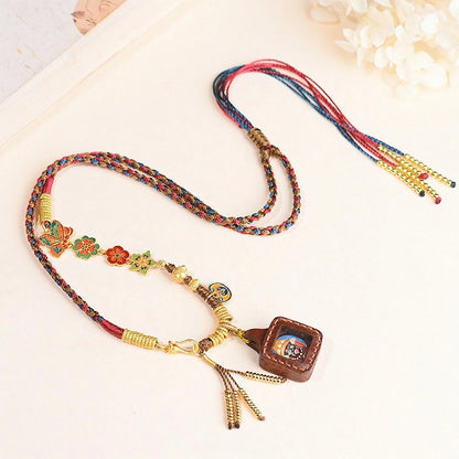 Hand-Woven Copper Enamel Zaki Lhamo Tangka Pendant Necklace – Tibetan Goddess of Fortune for Abundance & Protection