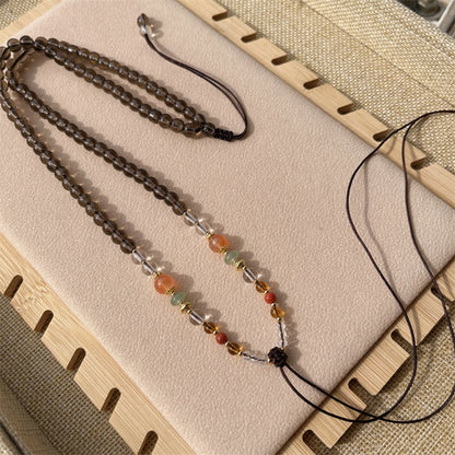 Smoky Quartz Crystal Beaded Necklace Cord Protection Amulet Handwoven Gemstone Pendant Chain for Grounding Manifestation