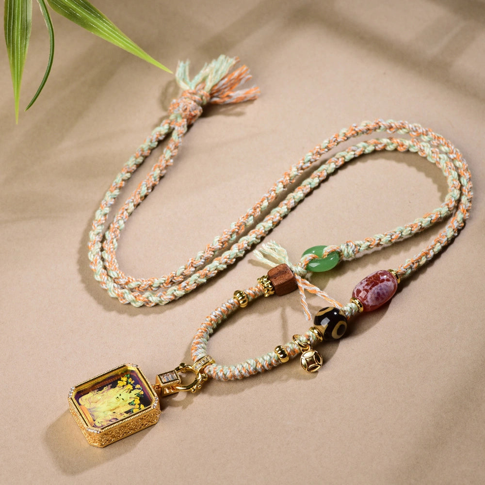 Tibetan Handmade Braided Jade Agate Necklace Cord Nine Tailed Fox Pendant Empowering Amulet