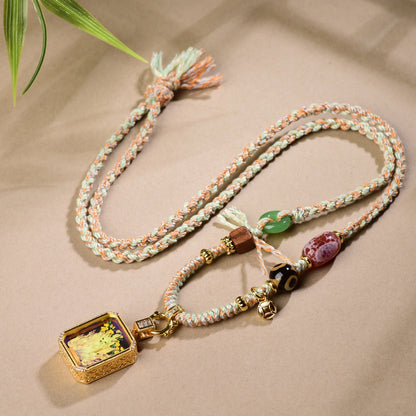 Tibetan Handmade Braided Jade Agate Necklace Cord Nine Tailed Fox Pendant Empowering Amulet