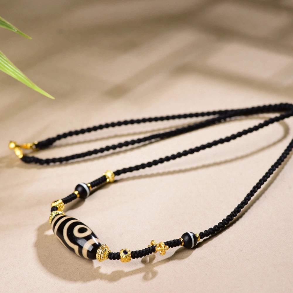 Three Eye Dzi Bead Necklace Agate Talisman for Spiritual Empowerment