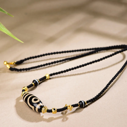 Three Eye Dzi Bead Necklace Agate Talisman for Spiritual Empowerment