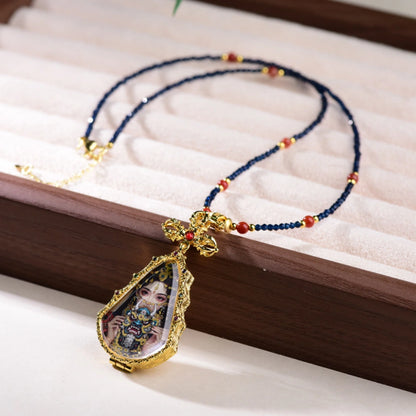 Handcrafted Nanred Agate Healing Necklace - Neo-Chinese Thangka Pendant for Spiritual Protection & Empowerment