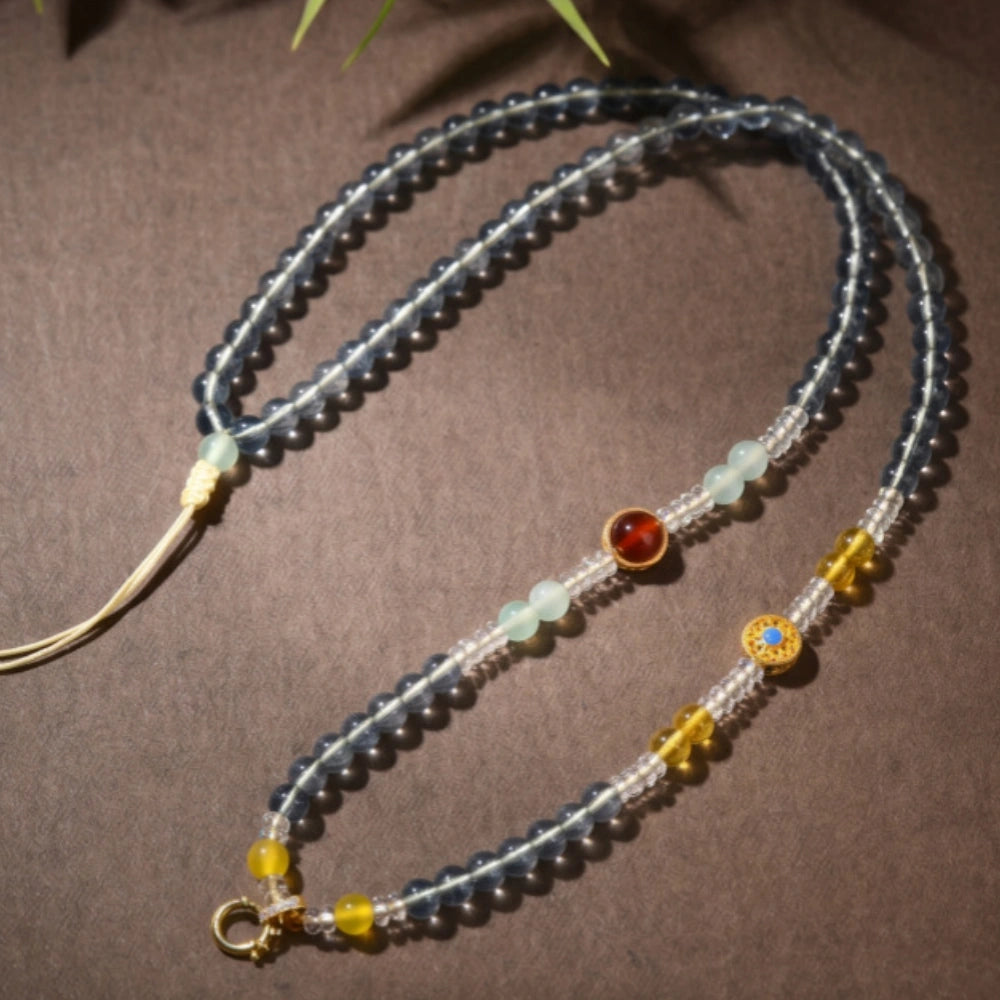 Mystic Aura Beaded Necklace Simulated Aquamarine Crystal Empowered Energy Jewelry